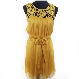 C. Luce Mustard Yellow Cage top Flowy Dress M